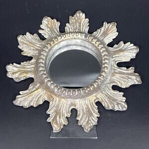 Vtg MCM 1960-80s Giltwood Italian Rococo Style Sunburst Mirror 8.5" Desktop/Wall